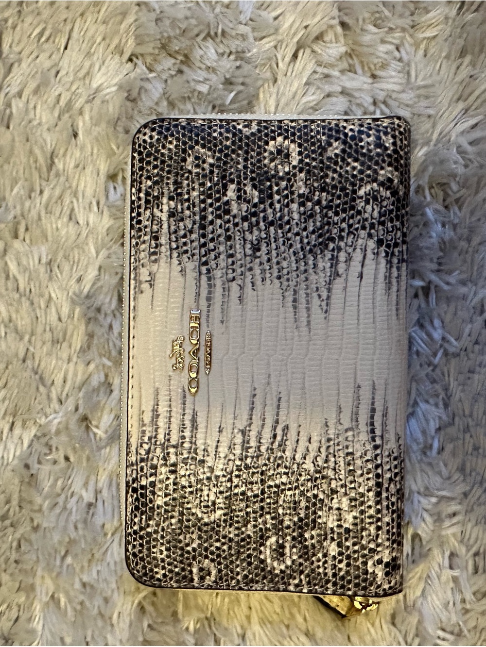 Coach Zip Around Wallet in Black and Cream Snake-Print